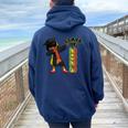 Class Of 2023 Graduation Dabbing African American Girl Women Oversized Hoodie Back Print Navy Blue