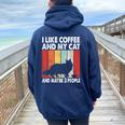 I Like Coffee And My Cat Maybe 3 People Vintage Maine Coon Women Oversized Hoodie Back Print Navy Blue
