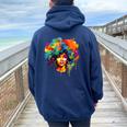 Colorful Afro Woman African American Melanin Blm Girl Women Oversized Hoodie Back Print Navy Blue