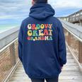 Cool Groovy Great Grandma 1St Birthday Family Matching Party Women Oversized Hoodie Back Print Navy Blue