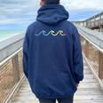 Cool Rainbow Wave Surf Culture Women Oversized Hoodie Back Print Navy Blue