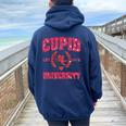 Cupid University Est 1415 Valentines College Women Oversized Hoodie Back Print Navy Blue