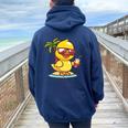 Cute Duck Animal Vacation Beach Women Oversized Hoodie Back Print Navy Blue