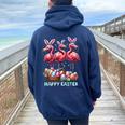 Cute Flamingo With Easter Bunny Egg Basket Happy Easter Women Oversized Hoodie Back Print Navy Blue