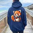 Cute Red Panda Bubble Tea Boba Tea Lover Women Oversized Hoodie Back Print Navy Blue