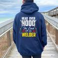 Cute Welders Wife Meme Quote Welder Girlfriend & Wife Women Oversized Hoodie Back Print Navy Blue