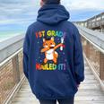 Dabbing Fox 1St Grade Graduation Nailed It Dab Dance Women Oversized Hoodie Back Print Navy Blue