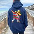 Dabbing Mexican Poncho Cinco De Mayo Dab Sombrero Women Oversized Hoodie Back Print Navy Blue