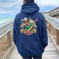 Dabbing Mexican Poncho Cinco De Mayo Girl Sombrero Dab Women Oversized Hoodie Back Print Navy Blue