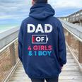 Dad Of 4 Girls And 1 Boy Battery Low Daddy Father's Day Women Oversized Hoodie Back Print Navy Blue