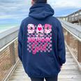 Dad And Mom Of The Birthday Girl Doll Family Party Decor Women Oversized Hoodie Back Print Navy Blue