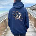 Daisy Flowers Moon Cat Witchy Cats Women Oversized Hoodie Back Print Navy Blue