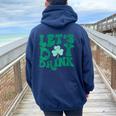 Lets Day Drink Groovy Vintage St Patrick's Day Women's Lucky Women Oversized Hoodie Back Print Navy Blue
