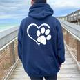 Dog Paw Print Heart Graphic Love Dogs Tops Women Oversized Hoodie Back Print Navy Blue