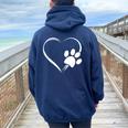 Dog Paw Print Heart For Mom For Dad Women Oversized Hoodie Back Print Navy Blue