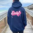 Dolly First Name Girl Vintage Style 70S Personalized Retro Women Oversized Hoodie Back Print Navy Blue