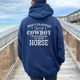 Don't Flatter Yourself Cowboy Looking At Horse Women Oversized Hoodie Back Print Navy Blue