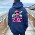 Donut Birthday Girls Dabbing Donut Girl Birthday Party Women Oversized Hoodie Back Print Navy Blue