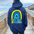 Down Right Amazing Rainbow Down Syndrome Awareness Women Oversized Hoodie Back Print Navy Blue