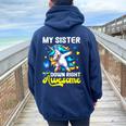 Down Syndrome Sister Awareness Day Down Right Awesome Sister Women Oversized Hoodie Back Print Navy Blue