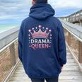 Drama Queen Theatre Actress Thespian Women Oversized Hoodie Back Print Navy Blue