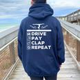 Drive Pay Clap Repeat Gymnastics Dad And Mom Women Oversized Hoodie Back Print Navy Blue
