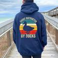 Duck Easily Distracted By Ducks Vintage Farmer Ducks Lover Women Oversized Hoodie Back Print Navy Blue
