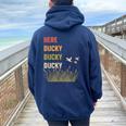 Here Ducky Ducky Ducky Duck Call For Duck Hunters Women Oversized Hoodie Back Print Navy Blue