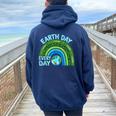 Earth Day Every Day Rainbow Earth Day Awareness Planet Women Oversized Hoodie Back Print Navy Blue