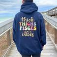 February March Birthday Astrology Groovy Pisces Zodiac Sign Women Oversized Hoodie Back Print Navy Blue