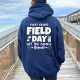 Field Day First 1St Grade Orange 2024 Boy Girl Teacher Women Oversized Hoodie Back Print Navy Blue