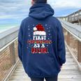 First Christmas As A Mom Santa Hat Red Plaid Buffalo Women Oversized Hoodie Back Print Navy Blue