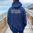 First Of All I'm A Delight Sarcastic Humor Women Oversized Hoodie Back Print Navy Blue
