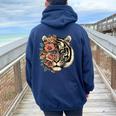 Floral Tiger Girls Flowers Tiger Face For Tigers Lover Women Oversized Hoodie Back Print Navy Blue