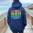 Free Dad Hugs Gay Rainbow Pride Lgbtq Proud Father Daddy Women Oversized Hoodie Back Print Navy Blue