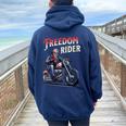 Freedom Rider Motorcycle American Flag Patriotic Usa Women Oversized Hoodie Back Print Navy Blue