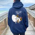 Adult Humor Jokes Who Came First Chicken Or Egg Women Oversized Hoodie Back Print Navy Blue