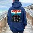 Black Lab Jowls Labrador Retriever Mom Top Dad Women Oversized Hoodie Back Print Navy Blue