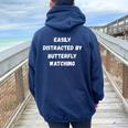 Butterfly Watching Easily Distracted By Butterf Women Oversized Hoodie Back Print Navy Blue