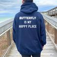 Butterfly Watching Butterfly Watching Is My Happ Women Oversized Hoodie Back Print Navy Blue