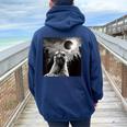 Chicken Selfie With Total Solar Eclipse 2024 Women Oversized Hoodie Back Print Navy Blue