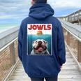 English Bulldog Jowls British Bully Burger Dog Mom Dad Women Oversized Hoodie Back Print Navy Blue