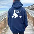 Mama Duck Mother T I Duckling Babies Mom Of 2 Women Oversized Hoodie Back Print Navy Blue