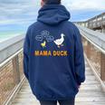 Mama Duck T Mom Of 1 Duckling Mom Life Women Oversized Hoodie Back Print Navy Blue