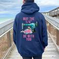 May The 14 Be With You Flower Sewing Machine Quilting Women Oversized Hoodie Back Print Navy Blue