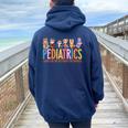 Pediatric Nurse Caring For Tiny But Mighty Superheroes Women Oversized Hoodie Back Print Navy Blue
