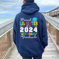 Proud Lil Sister Of A Class Of 2024 5Th Grade Graduate Women Oversized Hoodie Back Print Navy Blue