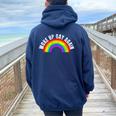 Woke Up Gay Again Lgbt Quotes Pride Month Rainbow Flag Women Oversized Hoodie Back Print Navy Blue