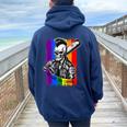 Be Gay Do Crime Skull Queer Punk Queercore Rainbow Flag Meme Women Oversized Hoodie Back Print Navy Blue