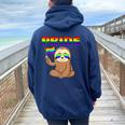 Gay Pride Sloth Rainbow Flag Ally Lgbt Transgender Women Oversized Hoodie Back Print Navy Blue